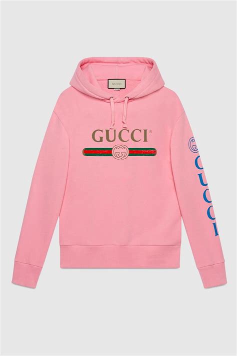 gucci hoodie pink with white and blue gucci on hood|cheapest Gucci hoodie.